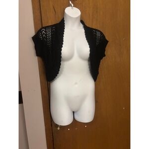 Perceptions New York Black Crochet Knit Bolero Shrug Cardigan Sweater Top M